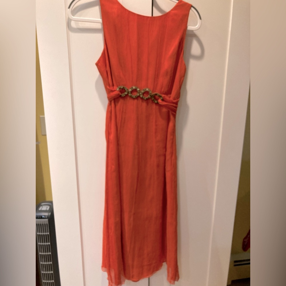GONE  100%Silk sleeveless lined orange dress
